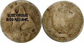 Counterstamps

New York--New York. H. SEYMOUR / & CO. PAT. N.Y. on the obverse of an undated Flying Eagle cent. Brunk S-284, Rulau NY-NY 278. Host c...
