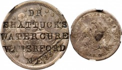 Counterstamps

Maine--Waterford. DR. / SHATTUCK'S / WATER CURE / WATERFORD / ME. on an 1854 Arrows Liberty Seated quarter. Brunk S-319, Rulau ME-6. ...