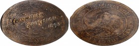 Encased and Elongated Coins

1893 World's Columbian Exposition Elongated 1892 Canadian Cent. Martin-Dow ILL-WCE 3a. Rarity-4. MS-63 BN (NGC).