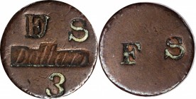 Scales and Counterfeit Detectors

Undated U.S. Coin Weight. Copper. 5.20 grams. 10.2 mm, 4 mm thick. Extremely Fine.

One side bears deeply punche...