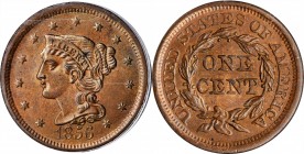 Braided Hair Cent

1856 Braided Hair Cent. N-14. Rarity-1. Slanting 5. MS-64 BN (PCGS).

PCGS# 1922.