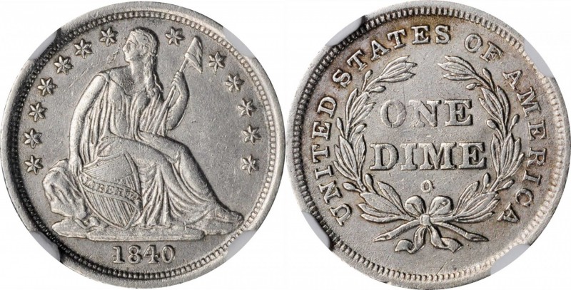 Liberty Seated Dime

1840-O Liberty Seated Dime. No Drapery. Small O. AU Detai...