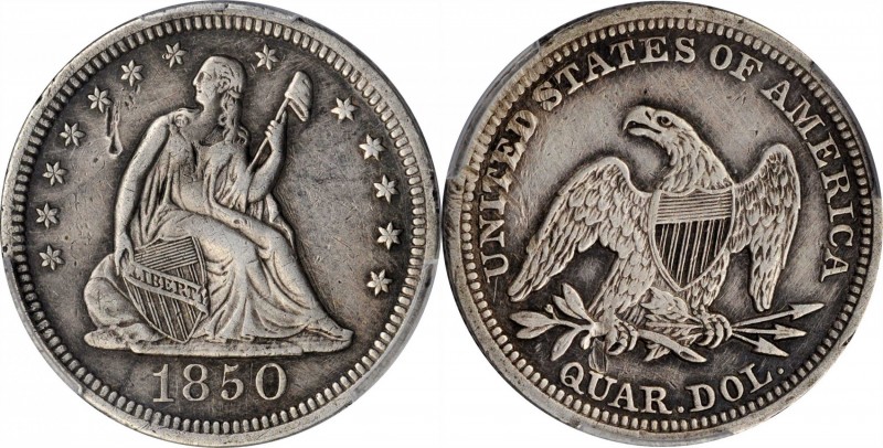 Liberty Seated Quarter

1850 Liberty Seated Quarter. Briggs 1-A. Misplaced Dat...