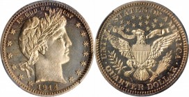 Barber Quarter

1914 Barber Quarter. Proof-63 (PCGS).

PCGS# 5700. NGC ID: 242W.