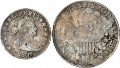Draped Bust Half Dollar

1803 Draped Bust Half Dollar. O-104, T-4. Rarity-3. Small 3, Large Reverse Stars. Fine Details--Environmental Damage (PCGS)...