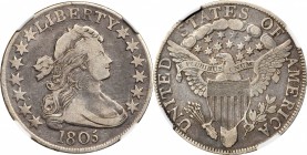 Draped Bust Half Dollar

1805 Draped Bust Half Dollar. O-111, T-3. Rarity-2. VF-20 (NGC).

PCGS# 6069. NGC ID: 24EG.