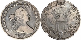 Draped Bust Half Dollar

1806 Draped Bust Half Dollar. O-113, T-13. Rarity-5+. Pointed 6, Stem Through Claw. VG-8 (NGC).

PCGS# 39314. NGC ID: 24E...