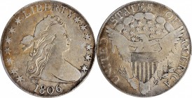 Draped Bust Half Dollar

1806 Draped Bust Half Dollar. O-125, T-14. Rarity-5. Pointed 6, Stem Through Claw. VG-10 (PCGS).

PCGS# 6071. NGC ID: 24E...