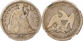 Liberty Seated Silver Dollar

1847 Liberty Seated Silver Dollar. OC-2. Rarity-1. Good-6 (NGC).

PCGS# 6934. NGC ID: 24YJ.

Ex Stack's West 57th ...