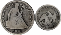 Liberty Seated Silver Dollar

1848 Liberty Seated Silver Dollar. OC-1. Rarity-2. Good-6 (PCGS).

PCGS# 6935. NGC ID: 24YK.

Acquired from J.E.L....