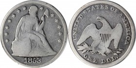 Liberty Seated Silver Dollar

1853 Liberty Seated Silver Dollar. OC-1. Rarity-2. Chin Whiskers. Good-4 (PCGS).

PCGS# 6941. NGC ID: 24YS.