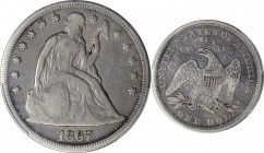 Liberty Seated Silver Dollar

1867 Liberty Seated Silver Dollar. OC-1. Rarity-2. Repunched Date, Large/Small Date. Fine-12 (PCGS).

PCGS# 6960. NG...