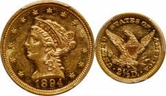 Liberty Head Quarter Eagle

1894 Liberty Head Quarter Eagle. AU-58 (PCGS).

PCGS# 7846. NGC ID: 25LJ.

From the Francesca Collection.