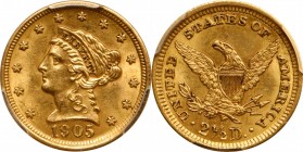 Liberty Head Quarter Eagle

1905 Liberty Head Quarter Eagle. MS-62 (PCGS).

PCGS# 7857. NGC ID: 25LW.

From the Francesca Collection.