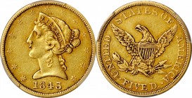 Liberty Head Half Eagle

1843 Liberty Head Half Eagle. EF-45 (PCGS).

PCGS# 8213. NGC ID: 25T2.