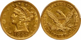 Liberty Head Half Eagle

1847 Liberty Head Half Eagle. AU-53 (PCGS).

PCGS# 8231. NGC ID: 25TL.

From the Francesca Collection.