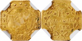 Western Gold Tokens

"1883" Miner with Pick California Gold Charm. Octagonal. H Type Reverse. MS-64 (NGC).

11.2 mm.