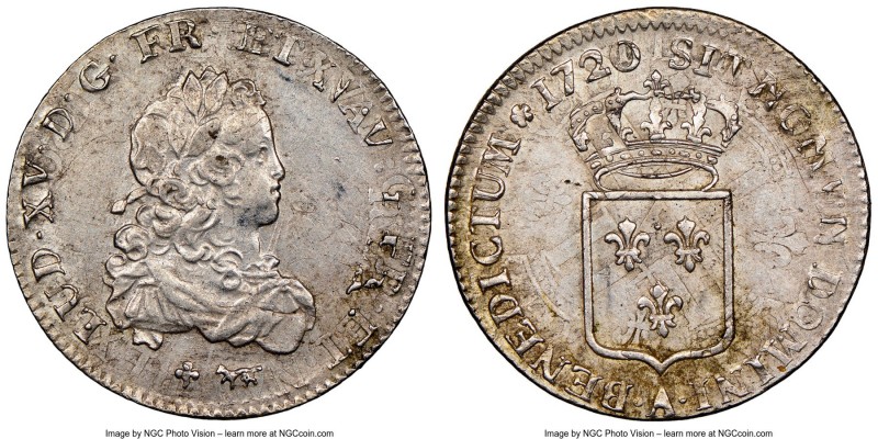Louis XV 1/3 Ecu 1720-A UNC Details (Cleaned), Paris mint, KM457.1. Shield type....