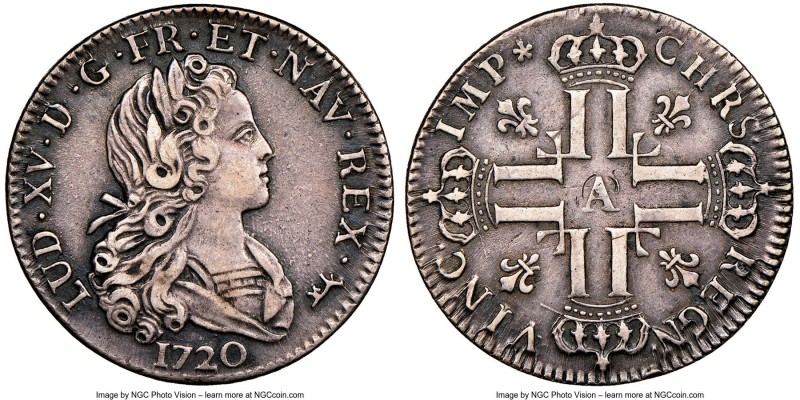 Louis XV Petit Louis d'argent (1/3 Ecu) 1720-A XF40 NGC, Paris mint, KM455.1, Ga...
