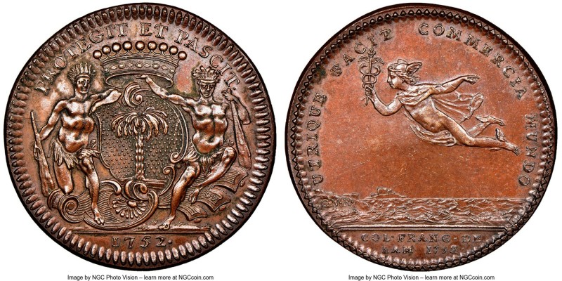 "Nantes-Port des Antilles" copper Franco-American Jeton 1752-Dated MS63 Brown NG...