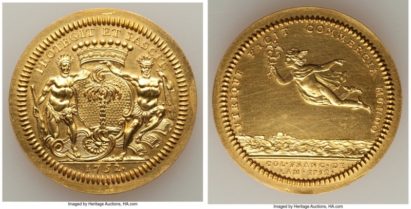 "Nantes-Port des Antilles" gold Restrike Franco-American Jeton 1752-Dated UNC (W...