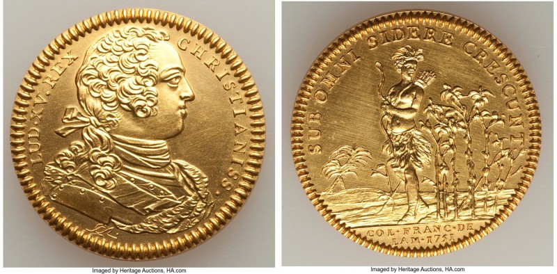 Louis XV gold Restrike Franco-American Jeton 1751-Dated UNC (Surface Hairlines),...
