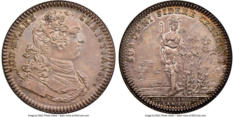 Louis XV silver Franco-American Jeton 1751-Dated MS63 NGC, Br-510 var. (R3; bust...