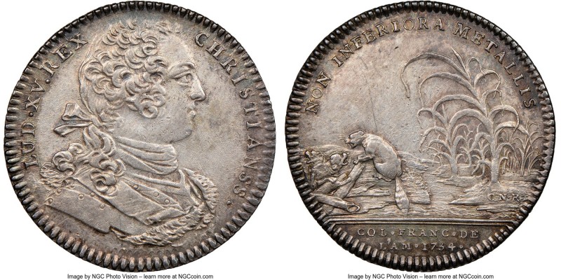 Louis XV silver Franco-American Jeton 1754-Dated AU Details (Cleaned) NGC, Br-54...