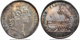 Louis XV silver Franco-American Jeton 1755-Dated AU55 NGC, Br-515 var. (R3; bust type), Lec-147. Reeded edge. Medal alignment. Quite rare in anything ...