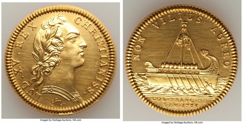 Louis XV gold Restrike Franco-American Jeton 1755-Dated UNC (Wiped), cf. Br-515 ...