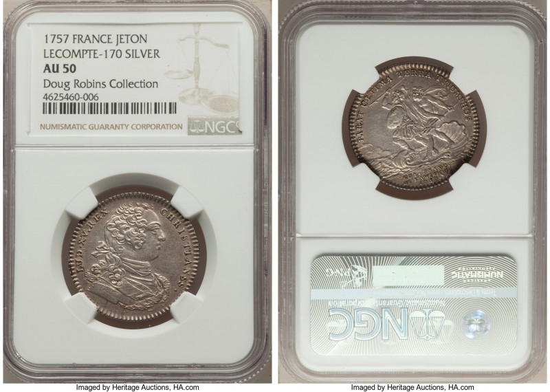 Louis XV silver Franco-American Jeton 1757 AU50 NGC, Br-518 (R4-1/2), Lec-170. R...
