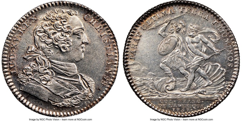 Louis XV silver Franco-American Jeton 1757-Dated AU55 NGC, Br-518, Lec-170a. Med...