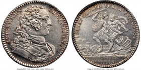 Louis XV silver Franco-American Jeton 1757-Dated AU55 NGC, Br-518, Lec-170a. Medal alignment. Reeded edge. One of reportedly just two specimens certif...