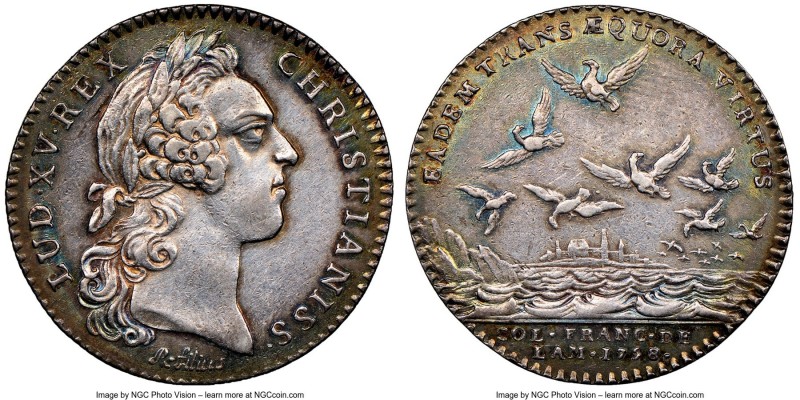 Louis XV silver Franco-American Jeton 1758-Dated AU Details (Cleaned) NGC, Br-51...