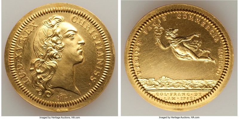 Louis XV gold Restrike Mule Franco-American Jeton 1752-Dated UNC (Wiped), cf. Br...