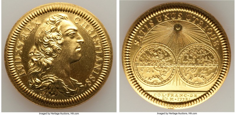 Louis XV gold Restrike Mule Franco-American Jeton 1753-Dated UNC (Obverse Wiped)...