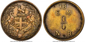Hudson's Bay Company "Moose Factory" 1/4 Made-Beaver Token ND (1857) AU58 NGC, Br-928 (R3), FT-7. Reeded edge. Medal alignment. Moose Factory (punched...