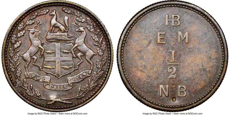 Hudson's Bay Company "Moose Factory" 1/2 Made-Beaver Token ND (1857) AU55 NGC, B...