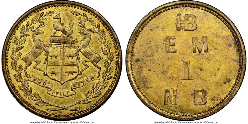 Hudson's Bay Company "East Main" One Made-Beaver Token ND (1857) MS63 NGC, Br-92...