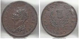 Nova Scotia. George IV "Thistle" 1/2 Penny Token 1823 XF45 ICCS, Br-867, NS-1A4, Courteau-253 (R4). Engrailed edge. Coin alignment. We note a number o...