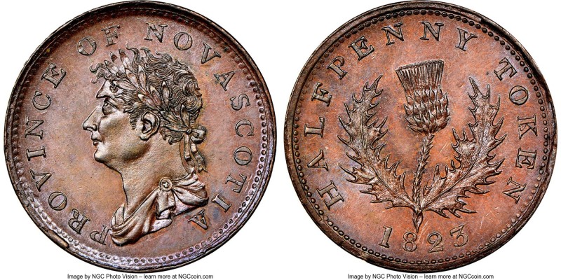 Nova Scotia. George IV "Thistle" 1/2 Penny Token 1823 MS64 Brown NGC, Br-867 (R1...