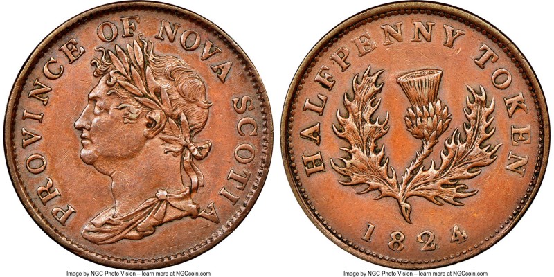 Nova Scotia. George IV "Thistle" 1/2 Penny Token 1824 MS61 Brown NGC, Br-869, NS...
