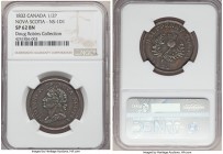 Nova Scotia. George IV Specimen "Thistle" 1/2 Penny Token 1832 SP62 Brown NGC, Br-871, NS-1D1. Engrailed edge. Coin alignment. Long left ribbon variet...