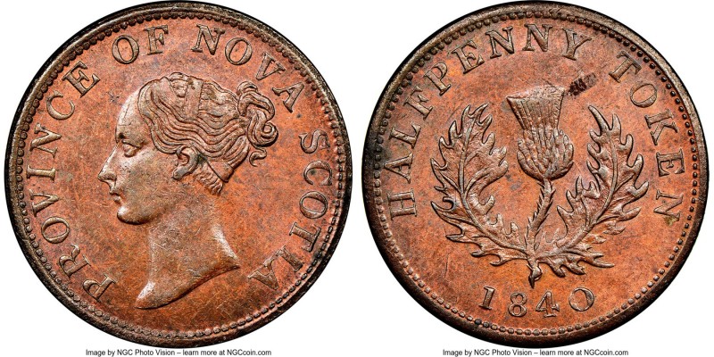 Nova Scotia. Victoria "Thistle" 1/2 Penny Token 1840 MS63 Brown NGC, Br-874, NS-...