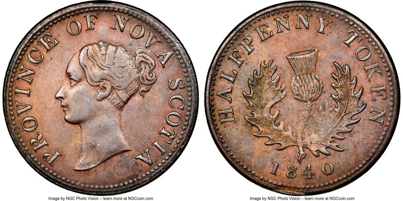 Nova Scotia. Victoria "Thistle" 1/2 Penny Token 1840 AU55 Brown NGC, Br-874, NS-...