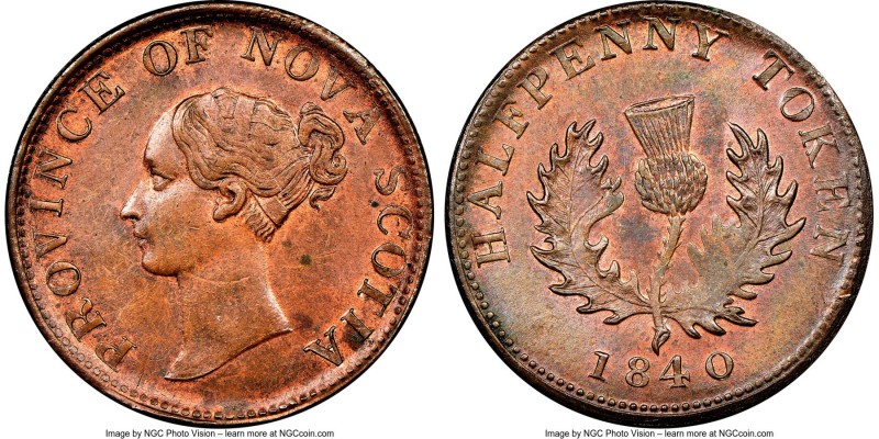 Nova Scotia. Victoria "Thistle" 1/2 Penny Token 1840 MS64 Brown NGC, Br-874, NS-...