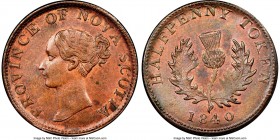 Nova Scotia. Victoria "Thistle" 1/2 Penny Token 1840 MS64 Brown NGC, Br-874, NS-1E4. Engrailed edge. Small "0" variety. From the Doug Robins Collectio...