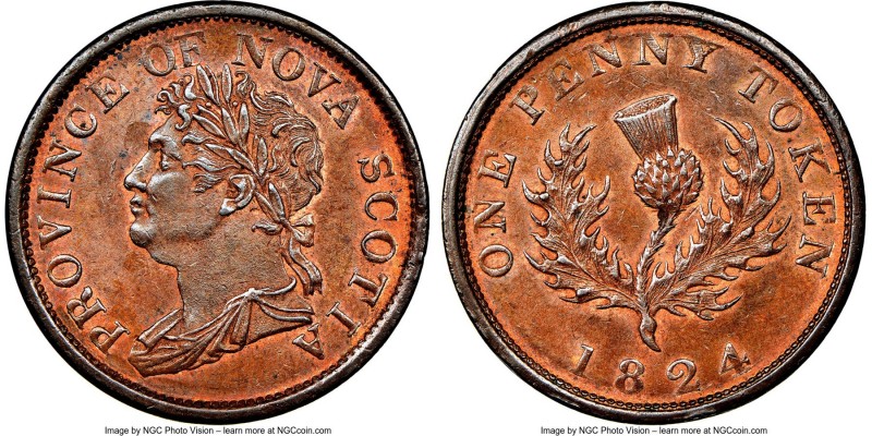 Nova Scotia. George IV "Thistle" Penny Token 1824 MS64 Brown NGC, Br-868, NS-2A4...