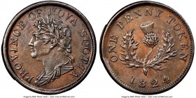 Nova Scotia. George IV Mule "Thistle" Penny Token 1824 MS61 Brown NGC, Br-868 (R1-1/2), NS-2A5, Courteau-264 (R6). Engrailed edge. Coin alignment. Var...