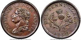 Nova Scotia. George IV "Thistle" Penny Token 1832 AU58 Brown NGC, Br-870, NS-2B1. Engrailed edge. Coin alignment. Though the Charlton reference noted ...